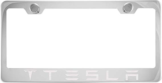 Tesla Chrome License Plate Frame with Cap