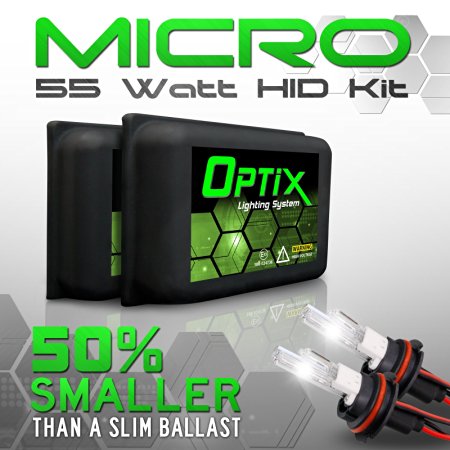 Optix 55W HID Xenon Conversion Slim MICRO Kit Hi / Lo Digital Ballasts Bulb - 9007 HB5 6k 6000k Diamond White