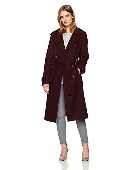 Tommy Hilfiger Women's Wool Blend Military Trench Coat with Patches