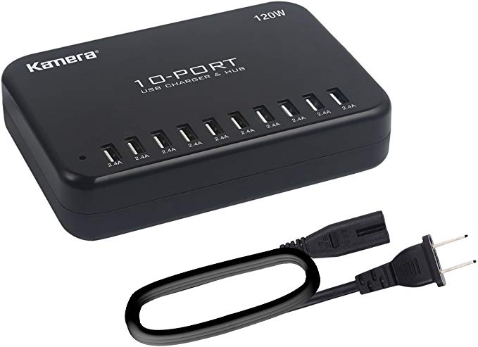 USB Charger 10-Port 120W, Multi-Port USB Charging Hub 24A Desktop Power Station for iPhone X/8/7/6s/6 Plus/5S, iPad Pro/Air2/ Mini, Galaxy S9/S8/S6 Edge
