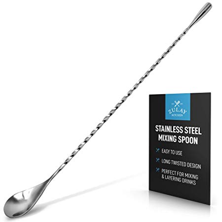 Zulay Premium 12 Inch Stainless Steel Cocktail Spoon, Long Attractive Spiral Design Perfect for Mixing and Layering Drinks, Bar Spoon & Cocktail Mixing Spoon for Cocktail Shakers, Tall Cups & Pitchers