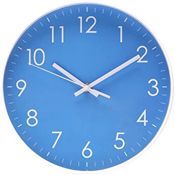 Epy Huts Wall Clock Battery Operated Indoor Non-Ticking Silent Quartz Quiet Sweep Movement Wall Clock for Office,Bathroom,Living Room Decorative 10 Inch Blue