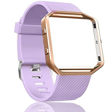 Fitbit Blaze Bands, Olytop Silicone Classic Bracelet Replacement Wristband strap with frame for Fitbit Blaze Smart Fitness Watch (Light Purple Band Rose Gold Frame, Small (5.3''-6.7''))