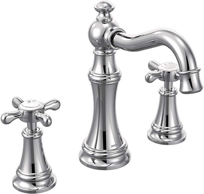 Moen TS42114 Weymouth Two-Handle Widespread Cross Handle Bathroom Faucet Trim Kit, Valve Required, Chrome