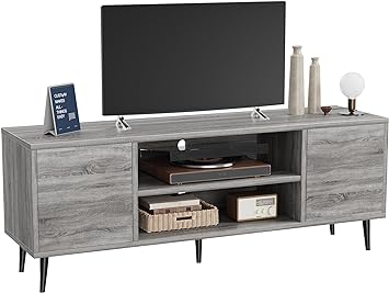 Flamaker TV Stand, 58 Inch Entertainment Center with 2 Doors and 2 Storage Cabinets for TV up to 65 inch, TV Console Table for Living Room, Bedroom, Office (Light Gray)