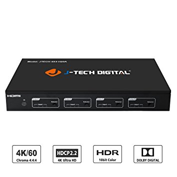 J-TECH DIGITAL 4K 60HZ 4X4 HDMI Matrix 4x4, YUV4:4:4 18Gbps Supports HDMI 2.0, HDCP 2.2/1.4 ,HDR, EDID, IR Remote Control, RS232 Control, Web GUI Control and SPDIF AUDIO Output