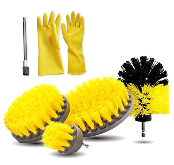 OMP - Drill Brush Set, Drill Powered Cleaning Brush Attachments - Time Saving Cleaning Kit - Great for Cleaning Pool Tile, Flooring, Brick, Ceramic, Marble, and Grout