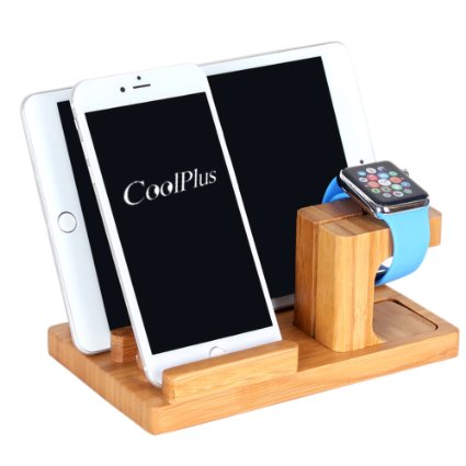 Apple Watch Stand, CoolPlus Multi Device Desktop Bamboo Wood Charging Station Organizer Dock Stand Holder for iPhone iWatch 38mm 42mm Support iPad Mini Tablet Android Stylus Pen, Go Green