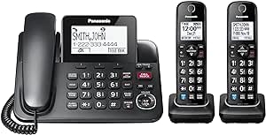 Panasonic Expandable Corded Phone System, Bluetooth Pairing for Wireless Headphones and Hearing Aids, Smart Call Block, Bilingual Talking Caller ID, 2 Handsets - KXTGF892B (Black)