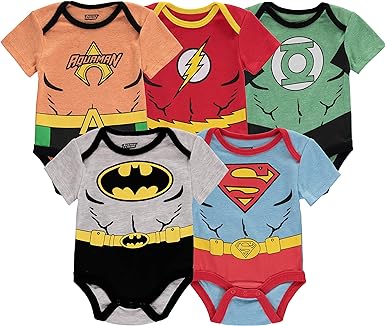 DC Comics Boys Justice League Multi Pack Bodysuits - Assorted Superhero Onesies