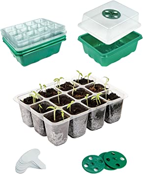 DOMMIA Seed Starter Tray, Reusable Seed Starter Kit with Adjustable Humidity Dome, Transparent Vegetable Propagator Trays, Space-Saving Mini Agriculture Plant Germination Equipment for Seeds Growing