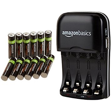 AmazonBasics AAA Rechargeable Batteries (12-Pack) and Ni-MH AA & AAA Battery Charger With USB Port Set