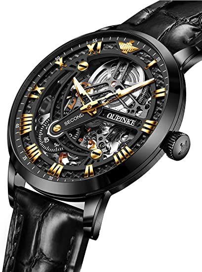 Classic Skeleton Mechanical Watches for Mens Leather Strap Swiss Brand Dress Watch for Male Expensive Luxury Wrist Watch