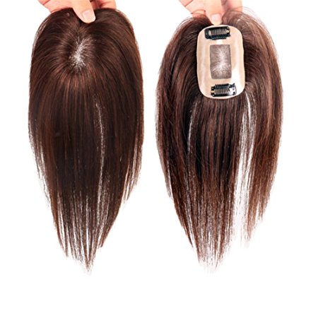Remeehi 3"x4" Mono Top Piece Real Human Hair Topper Clip in Hair Piece (10inch dark brown)