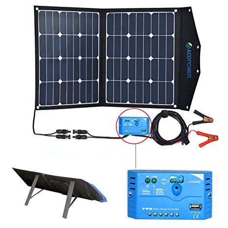 ACOPOWER 12V 70 Watt Foldable Solar Panel Kit; Portable Solar Charger Suitcase of 2x35W Monocrystalline Module & 10A Charge Controller for RV, Boats, Camping; w USB 5V Output as Phone Charger