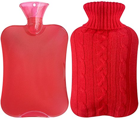 Attmu Classic Rubber Transparent Hot Water Bottle 2 Liter with Knit Cover - Red