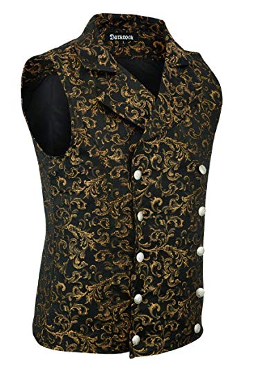 Stylish Mens Damask Tapestry Double-Breasted Vest Waistcoat Gothic Aristocrat Steampunk Victorian Vest