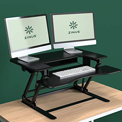 Zinus Smart Adjust Standing Double Desk/Adjustable Height Desktop Workstation, Black