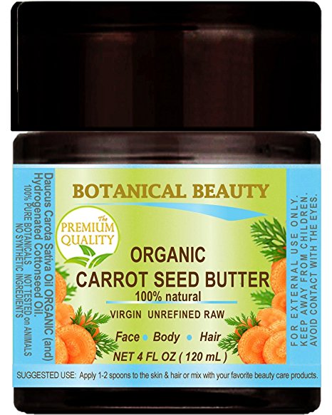 ORGANIC CARROT SEED OIL – BUTTER RAW. 100 % Natural / VIRGIN / UNREFINED. 4 Fl oz - 120 ml. For Skin, Hair, Lip and Nail Care.