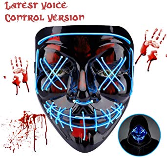 LED Halloween Mask - Halloween Scary Cosplay Light up Mask,EL Wire Mask Glowing mask for Halloween Festival Party Blue