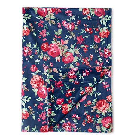 Kids N' Such Minky Baby Blanket 30" x 40" - Navy Floral - Soft Swaddle Blanket for Newborns and Toddlers - Best for Girl Crib Bedding, Nursery, and Security - Plush Double Layer Fleece Fabric