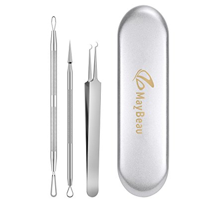 MayBeau Blackhead Remover Tools with Medical Stainless Steel Professional Blemish Extractor Kit Set Treatment for Acne Pimple Comedone Zit Popper Whitehead Splinter