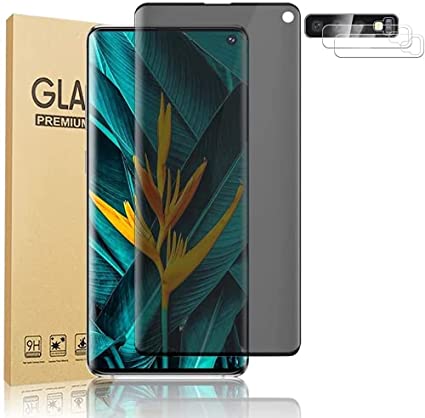 [1 2 Pack] Galaxy S10 (6.1 Inch) Privacy Screen Tempered Glass Protective Film   Camera Lens Protector [Anti-spy][9H & Scratch Resistant Protective][3D Bending][Touch Sensing][No-Bubble]