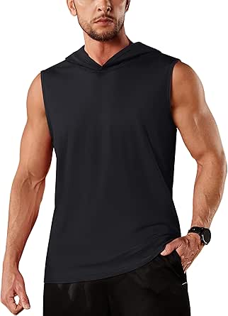 TACVASEN Men's Workout Hooded Tank Tops Sleeveless Gym Muscle Hoodies Sleeveless Lightweight Summer T Shirts