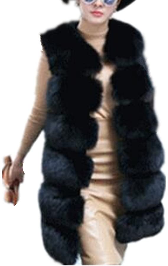 Lisa Colly Women's Faux Fox Fur Vest Long Fur Jacket Warm Faux Fur Coat Outwear