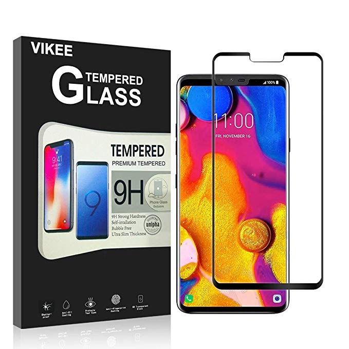 [ 2-Pack ] LG V40 ThinQ Screen Protector, VIKEE 3D Full Coverage[Edge to Edge Crash Protection][Scratch-Proof][3D Touch] [Bubble-Free] 9H Hardness Tempered Glass Film for LG V40 ThinQ【Black】