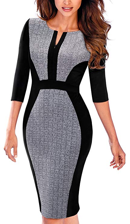 HOMEYEE Women's Vintage 3/4 Sleeve Bodycon Sheath Pencil Dress B409