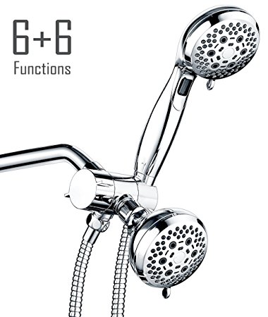 Shower Head/Handheld Combo, Iride High Pressure Intake Air 65 Setting 3-way 148 Jets Water Saving Trickle Button Full Chrome 60'' Stainless Steel Hose