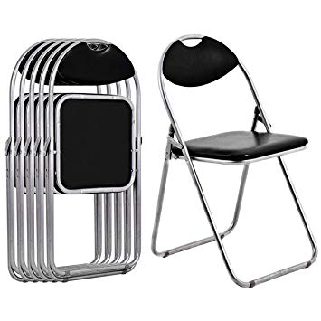 Giantex 6 PCS Folding Chair with Carrying Handle PU Leather and Metal Frame Cushioned Foldable Conference Chairs Set for Home Office Waiting Room Guest Reception Party, Black