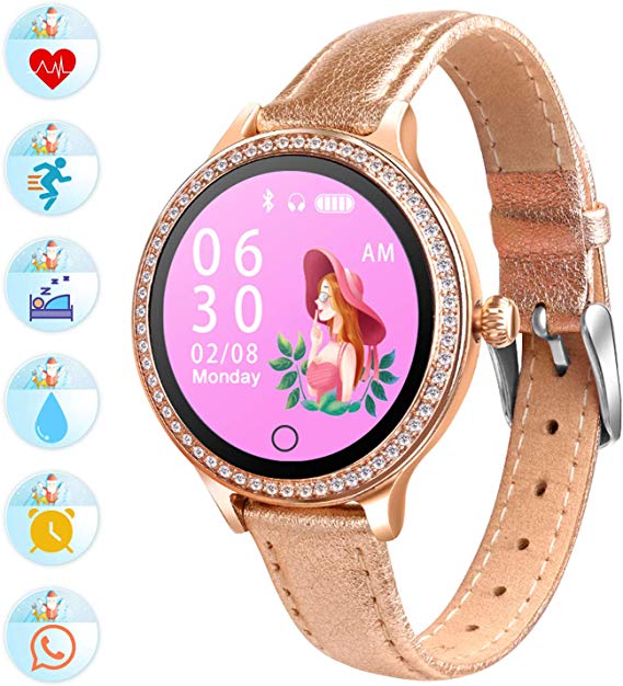 Fitness Smart Bracelet Activity Tracker Pedometer Waterproof IP68 Bluetooth with Heart Rate Blood Pressure Monitor for Women Compatible for IOS Android (gold)