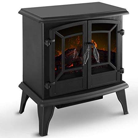 DELLA 20" Freestanding Portable Electric Fireplace Heater Heat Log Flame Stove 1400W, Black