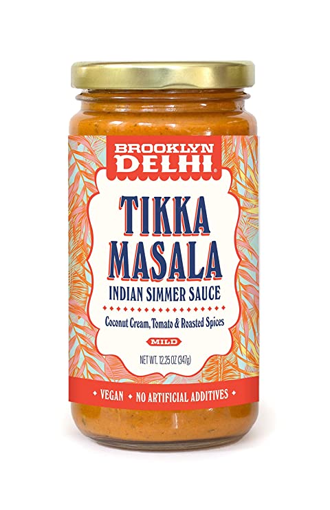 Brooklyn Delhi Tikka Masala - Indian Simmer Sauce - Tangy Tomatoes, Luscious Coconut Cream & Roasted Spices, 12 Ounces, Mild, Vegan, No Artificial Additives