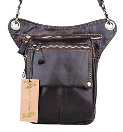 Genda 2Archer Genuine Leather Fanny Pack Waist Hip Purse Tactical Belt Bag