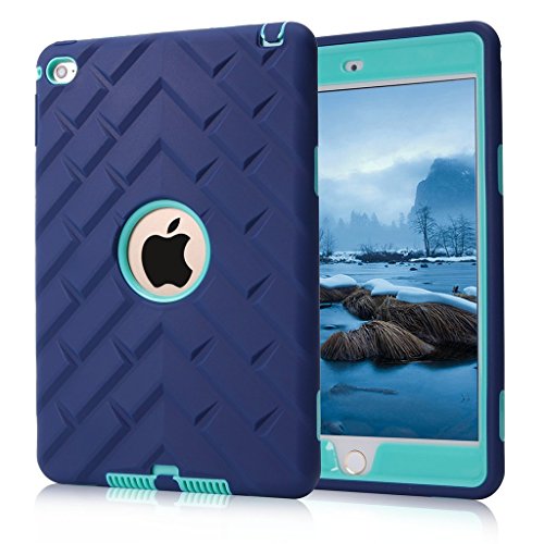 iPad mini 4 Case, iPad A1538/A1550 Case, Hocase Rugged Shockproof Anti-Slip Hybrid Hard Shell Silicone Rubber Bumper Protective Case for Apple iPad mini 4th Generation 2015 - Navy Blue / Mint Green