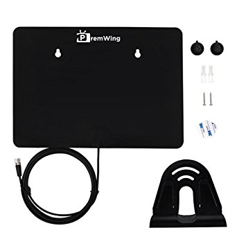 PremWing Paper thin 1080P Indoor HDTV Antenna – 25 Miles Range, with 10ft High Performance Coax Cable and ABS Mounting Stand –Free for VHF/UHF Channels