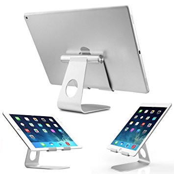 Adjustable iPad Stand For Desk : Lamicall Multi-Angle Tablet Stand for iPad Pro 12.9 9.7 inch, iPad Air, mini Samsung Tablet etc, Solid Durable Holder and Minimalist Design, Silver