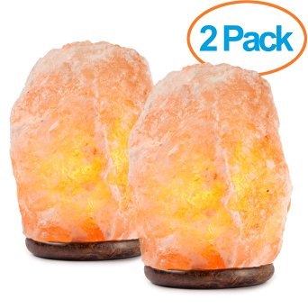 Hemingweigh Himalayan Glow Hand Carved Natural Crystal Himalayan Salt Lamp With Genuine Wood Base, Bulb And On and Off Switch 6 to 8 Inch, 6 to 7 lbs. 2 PACK