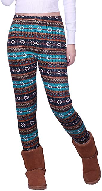 HDE Women's Winter Leggings Warm Fleece Lined Thermal High Waist Patterned Pants