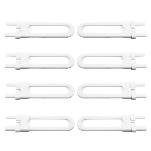 ilovebaby Cabinet Lock Safety Lock Sliding Locks for Child Safety. Adjustable U Shaped Lock, Easy to Install Durable Plastic Locks. Baby Proof, Pack of 8, Color White.