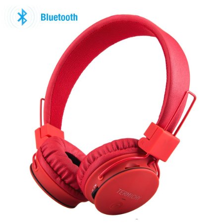 SODEE Bluetooth Wireless/Wired Stereo Over-ear HD Headphones, Foldable Headset with SD Card FM Radio In-line Volume Control Microphone for Kids and Adults(Red)
