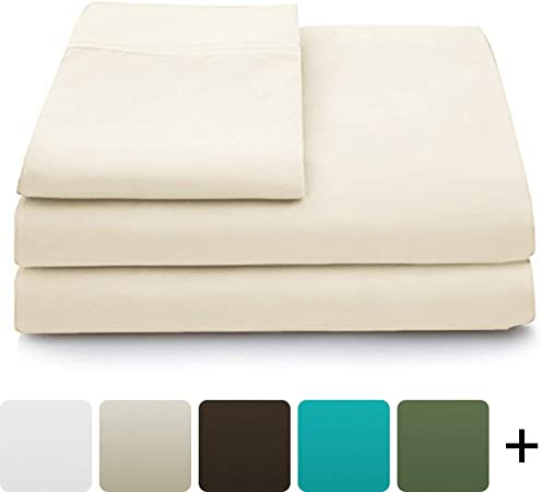 Cosy House Collection Luxury Bamboo Sheets - 7 PC Bed Sheet Set Bundle - Deep Pockets - Hypoallergenic, Silky Soft, Cool & Breathable Bamboo Blend - Split King Size Bedding (Split King, Cream)