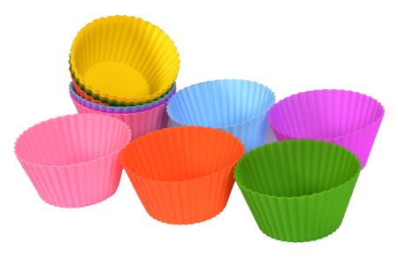 KitchenMooN Premium Silicone Cupcake Liner/Muffin Cup - Set of 12 Silicone Baking Cup - Six Colors