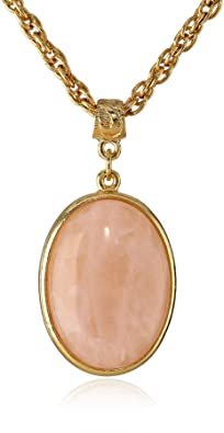 1928 Jewelry "Semi-Precious Collection" 14k Gold Dipped Oval Pendant Necklace, 16"