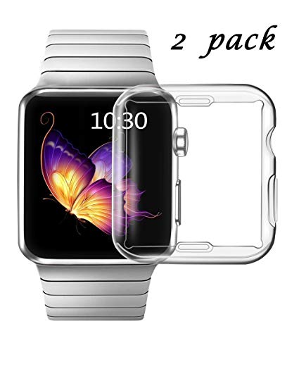 [2-Pack] Screen Protector Compatible iWatch Apple Watch Case 38MM Screen Protector TPU All-Around Protective Cover 0.3mm HD Clear Ultra-Thin Cover for Series 2/3
