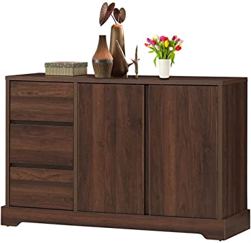 Giantex Buffet Sideboard, Storage Console Table with 3 Drawers and 2-Door Cabinets, Buffet Server Cupboard for Kitchen, Dining Room, Living Room, Entryway, Walnut (46.5”LX 15.5”WX 30.5”H)