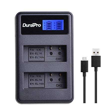DuraPro LCD Dual USB Charger for Nikon EN-EL14, EN-EL14a and Nikon P7000, P7100, P7700, P7800, D3100, D3200, D3300, D5100, D5200, D5300, D5500